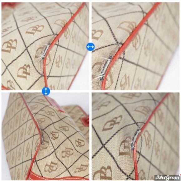 Dooney & Bourke Canvas Monogram Logo Tote with Red Leather Trim - Picture 12 of 12